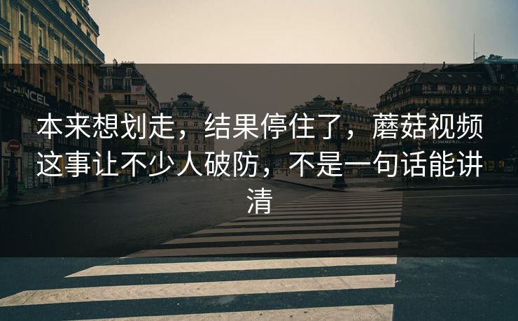 本来想划走，结果停住了，蘑菇视频这事让不少人破防，不是一句话能讲清