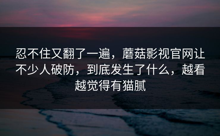 忍不住又翻了一遍，蘑菇影视官网让不少人破防，到底发生了什么，越看越觉得有猫腻